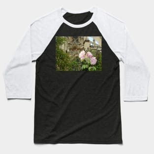 Paris Notre Dame de Paris Pink Rose Bush Baseball T-Shirt